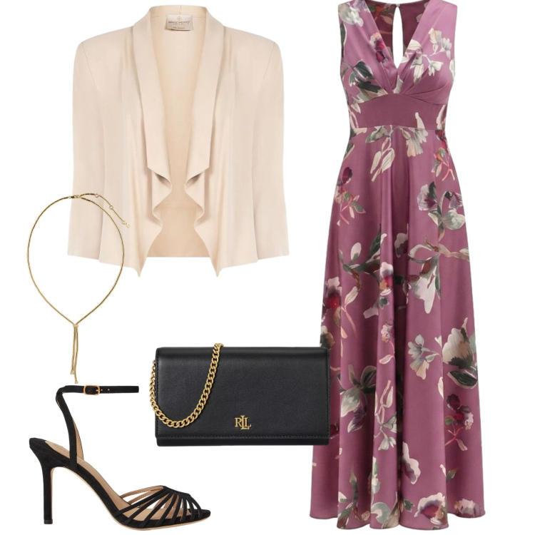 Outfit donna - Personalità. Stile Chic per Cerimonia. Abbinamento con vestiti lunghi, blazer, borse a tracolla, sandali col tacco, collane.