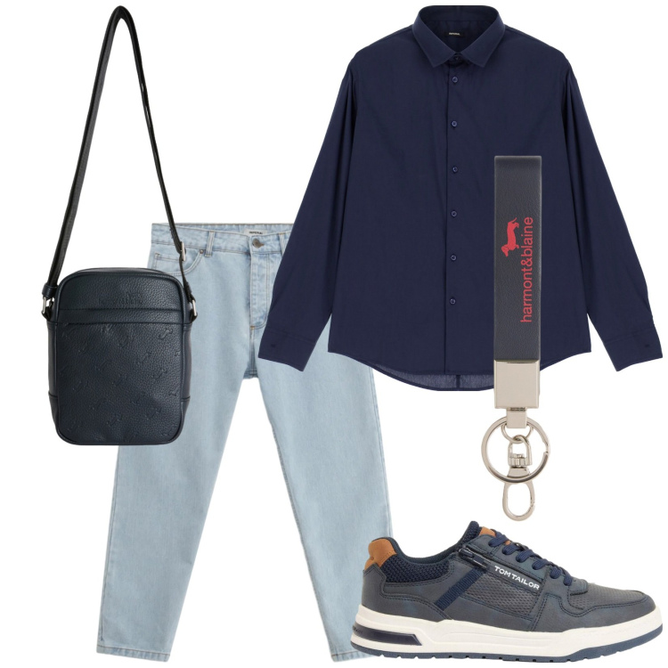 Outfit uomo - Total look #2416456. Stile Casual per Tutti i giorni. Abbinamento con sneakers, camicie, jeans, portachiavi, borse sportive.