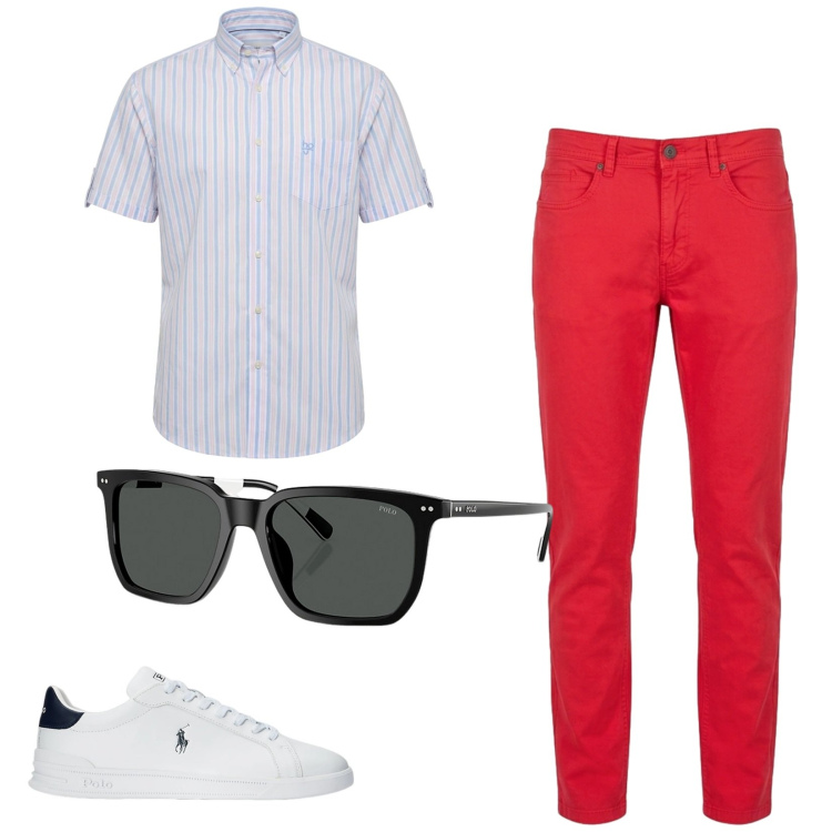 Outfit uomo - Total look #2416500. Stile Trendy per Tutti i giorni. Abbinamento con camicie a manica corta, pantaloni, sneakers, occhiali da sole.