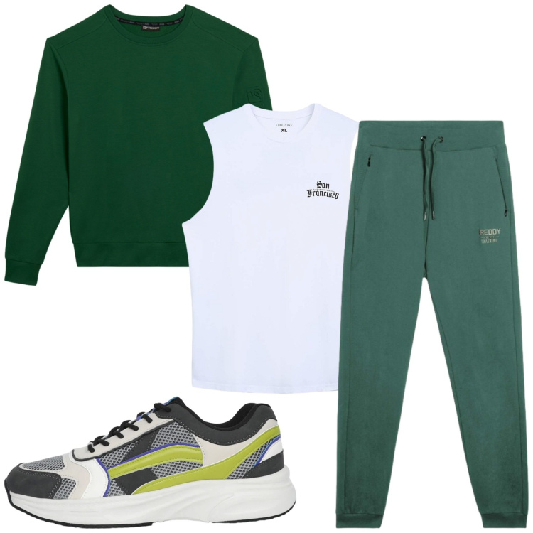 Outfit uomo - Total look #2416505. Stile Urban per Sport. Abbinamento con canottiere, sneakers, felpe, pantaloni.