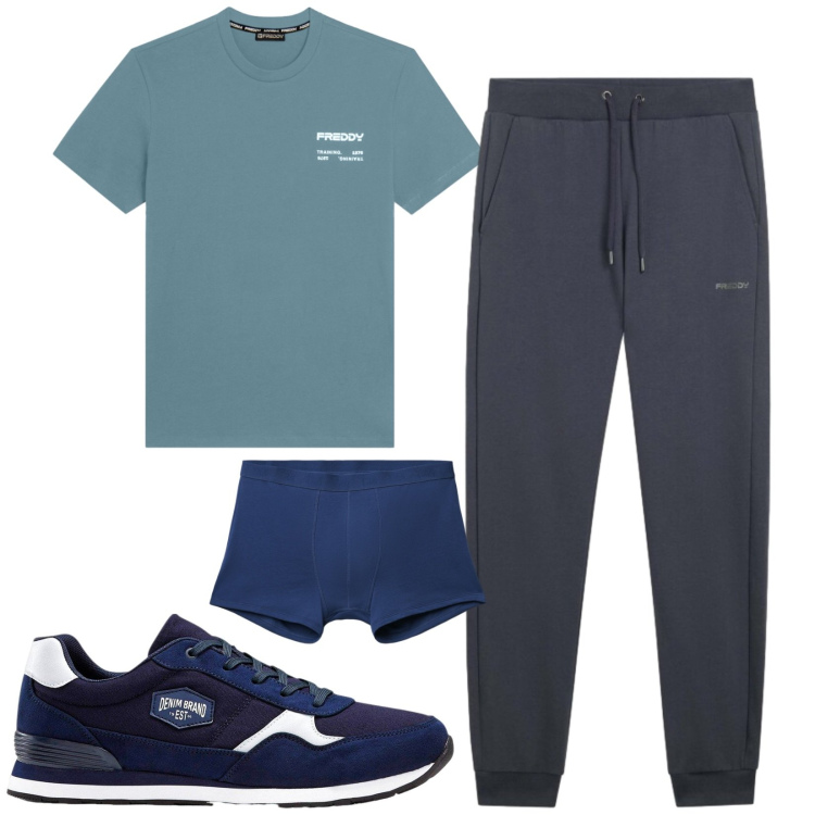 Outfit uomo - Total look #2416509. Stile Casual per Sport. Abbinamento con sneakers, boxer, t-shirt, pantaloni.