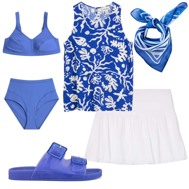 Outfit donna - Total look #2416523. Stile Basic per Mare. Abbinamento con foulard, canottiere, bikini, minigonne, sandali.