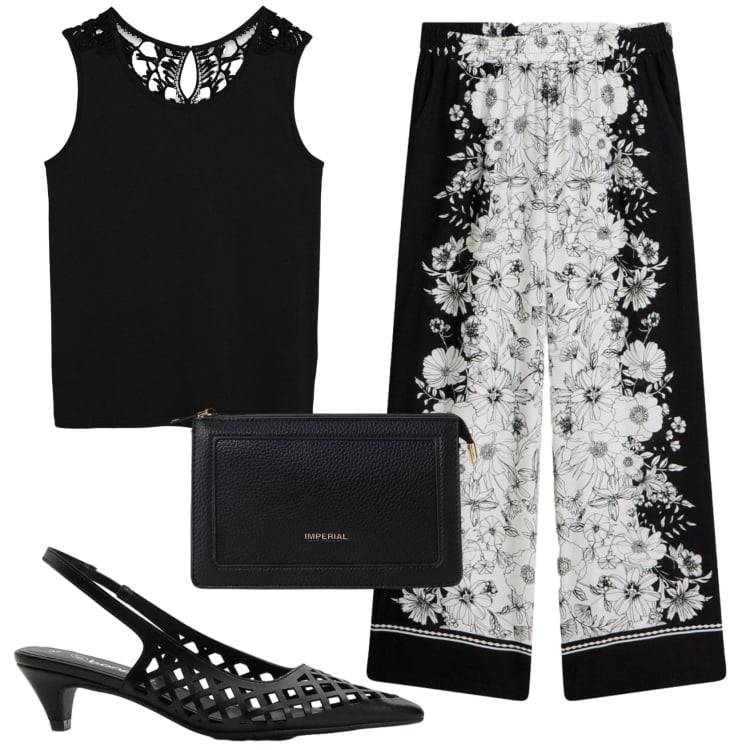 Outfit donna - Total look #2416527. Stile Romantica per Serata fuori. Abbinamento con top, décolleté, pantaloni a palazzo, borse a tracolla.