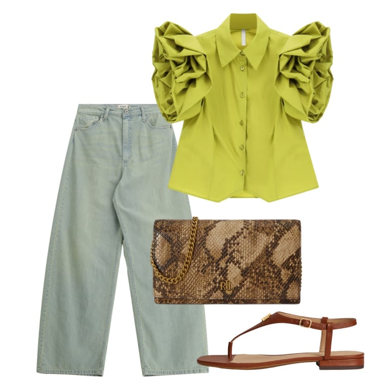 Outfit donna - Sbuffi e rouches. Stile Casual chic per Tutti i giorni. Abbinamento con camicie a manica corta, jeans, sandali in pelle, borse a tracolla.