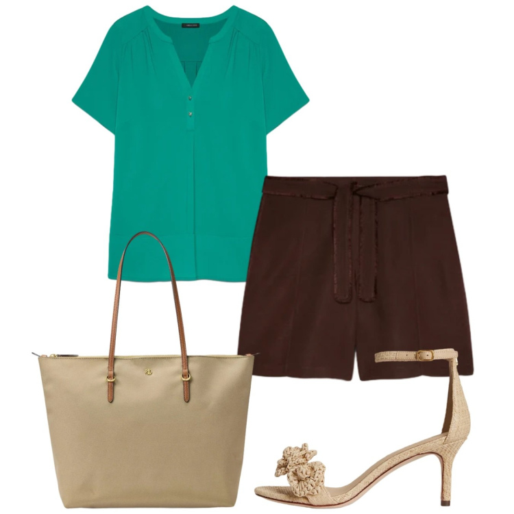 Outfit donna - Tacchi e bermuda. Stile Chic per Tutti i giorni. Abbinamento con t-shirt, shorts, sandali in pelle, borse tote.