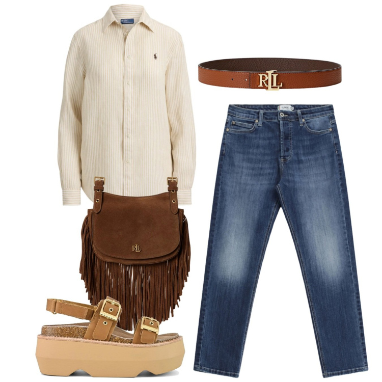 Outfit donna - Mannish con le frange. Stile Mannish per Tutti i giorni. Abbinamento con jeans, cinture, borse a tracolla, camicie, sandali col tacco.