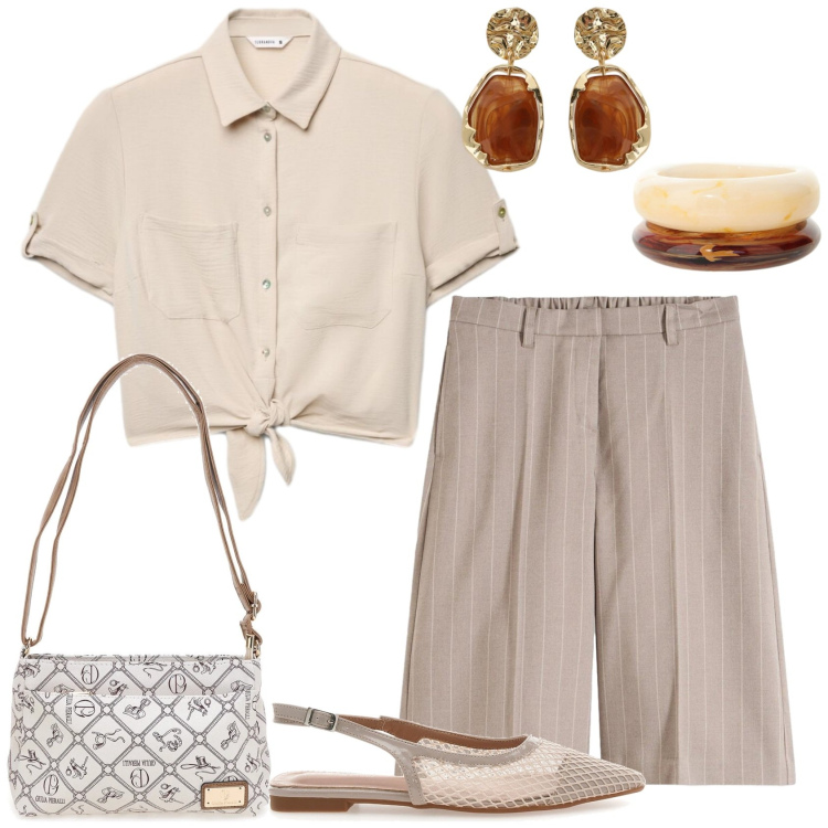 Outfit donna - My summer mood. Stile Casual chic per Tutti i giorni. Abbinamento con bermuda, camicie a manica corta, orecchini, braccialetti, ballerine, borse a tracolla.
