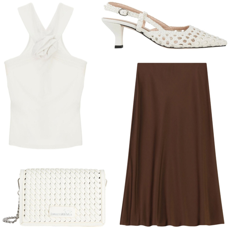 Outfit donna - Trendy color cioccolato. Stile Trendy per Tutti i giorni. Abbinamento con décolleté, gonne longuette, canottiere, borse a tracolla.