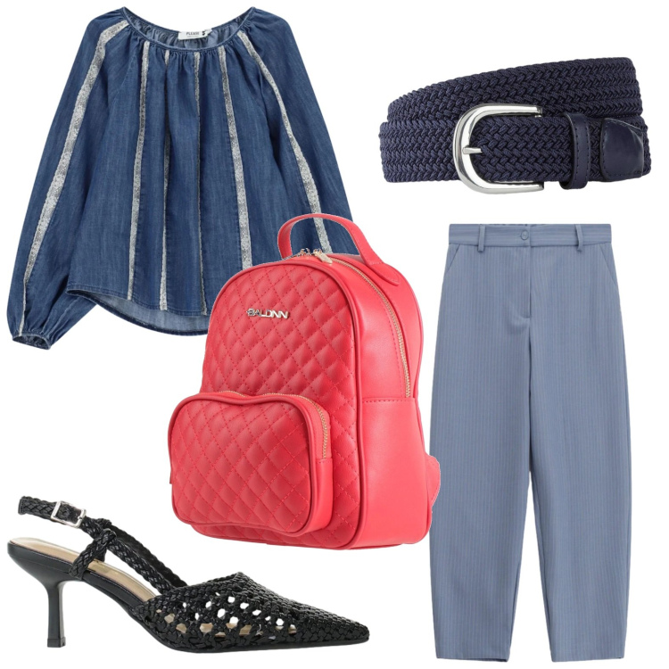 Outfit donna - Zaino funzionale. Stile Casual per Tutti i giorni. Abbinamento con zaini, cinture, décolleté, pantaloni, bluse.