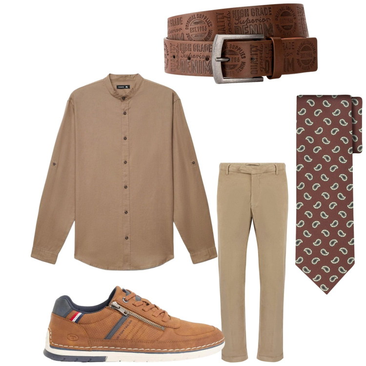 Outfit uomo - Terra. Stile Business/Elegante per Ufficio. Abbinamento con cinture, sneakers, camicie, pantaloni, cravatte.