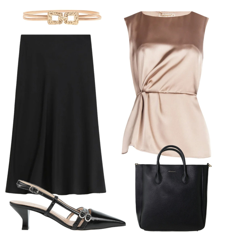 Outfit donna - La blusa elegante. Stile Chic per Serata fuori. Abbinamento con décolleté, bluse, cinture, gonne longuette, borse a tracolla.