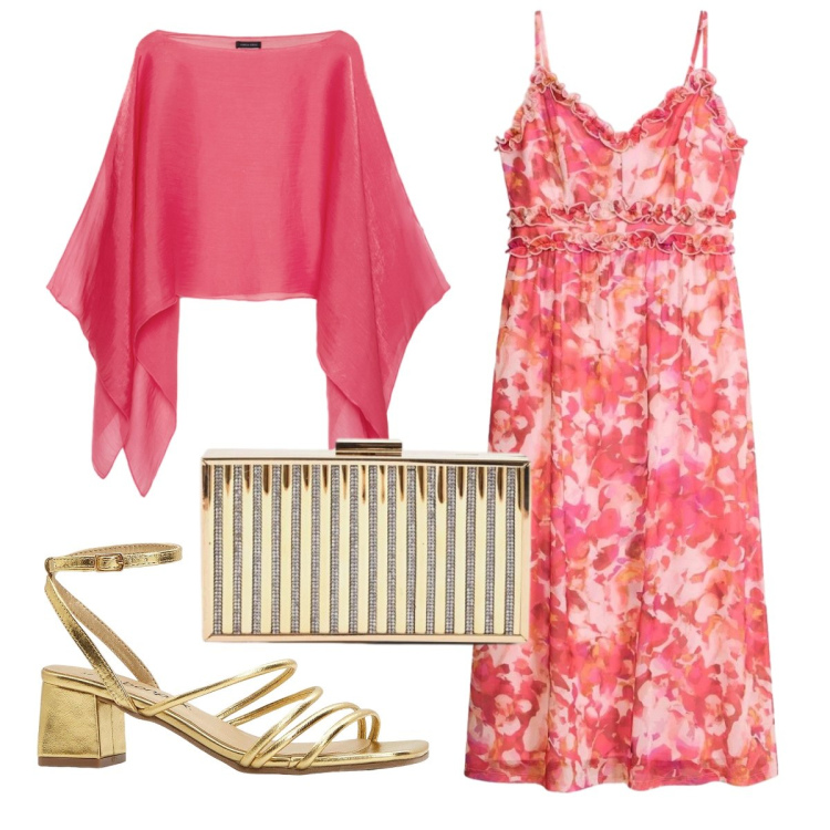 Outfit donna - Cerimonia d’estate. Stile Chic per Cerimonia. Abbinamento con vestiti, sandali col tacco, clutch, blazer.