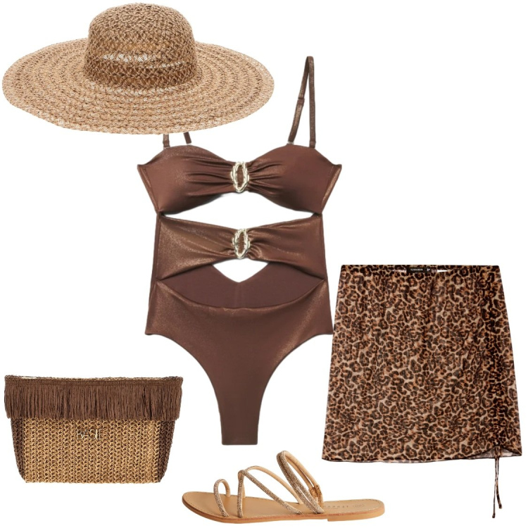 Outfit donna - Il costume intero. Stile Glamour per Mare. Abbinamento con costumi interi, sandali, minigonne, cappelli, pochette.