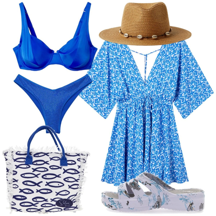 Outfit donna - Mare profumo di mare..... Stile Sexy per Tutti i giorni. Abbinamento con cappelli, vestiti corti, bikini, bikini, shopping bag, ciabatte.