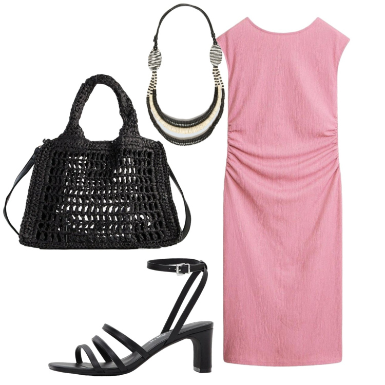 Outfit donna - Total look #2416668. Stile Basic per Ufficio. Abbinamento con vestiti, sandali col tacco, borse a tracolla, collane.