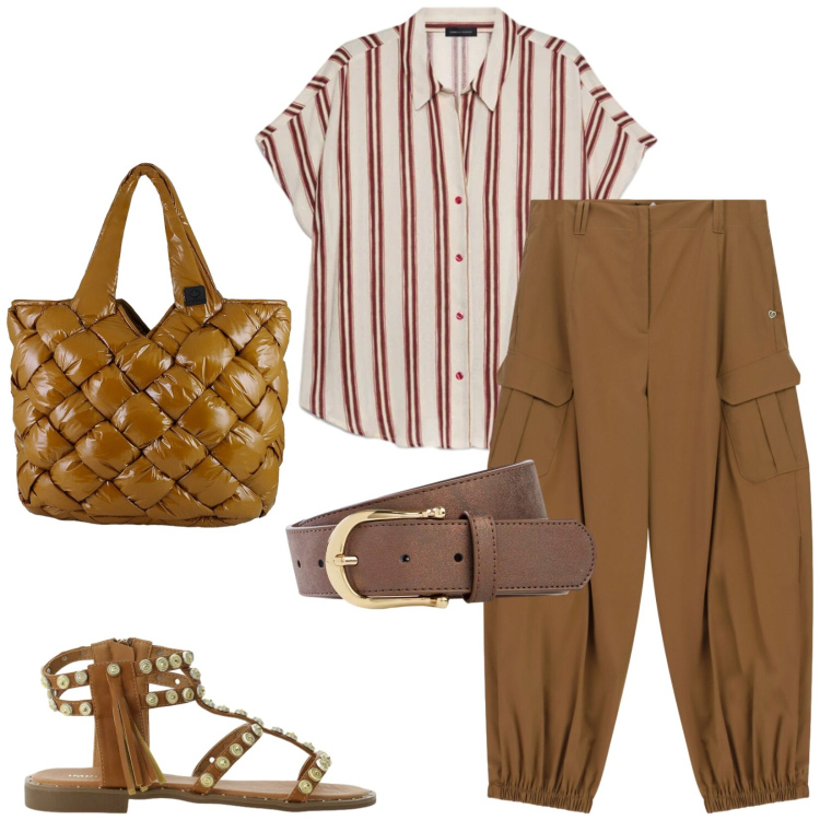 Outfit donna - Total look #2416677. Stile Casual per Tutti i giorni. Abbinamento con cinture, sandali, pantaloni cargo, camicie a manica corta, borse tote.
