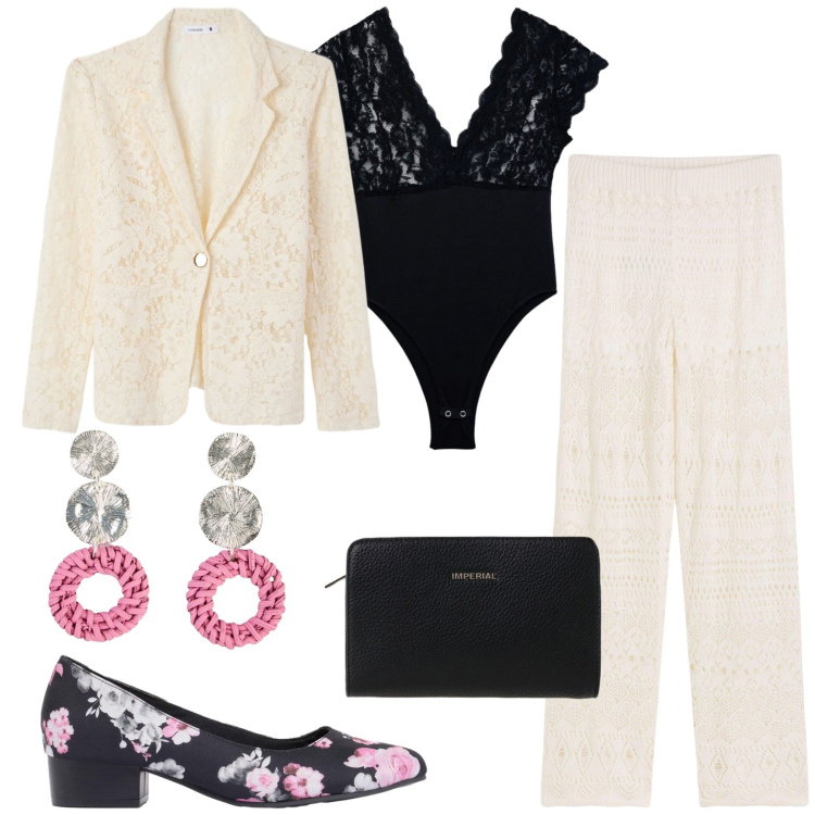 Outfit donna - Total look #2416681. Stile Glamour per Serata fuori. Abbinamento con pantaloni, décolleté, orecchini, top, blazer, borse a tracolla.