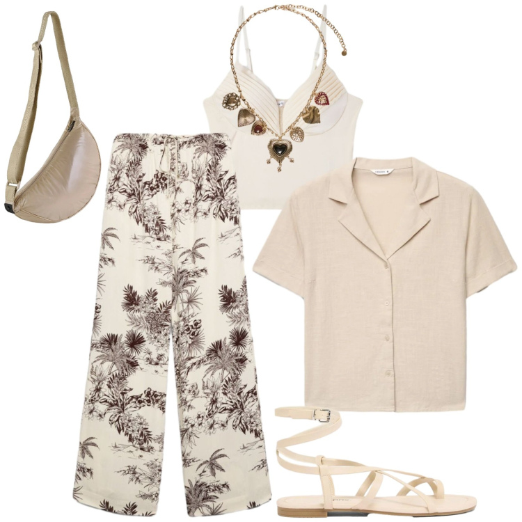 Outfit donna - Total look #2416682. Stile Chic per Tutti i giorni. Abbinamento con sandali, canottiere, pantaloni, camicie a manica corta, collane, borse a tracolla.