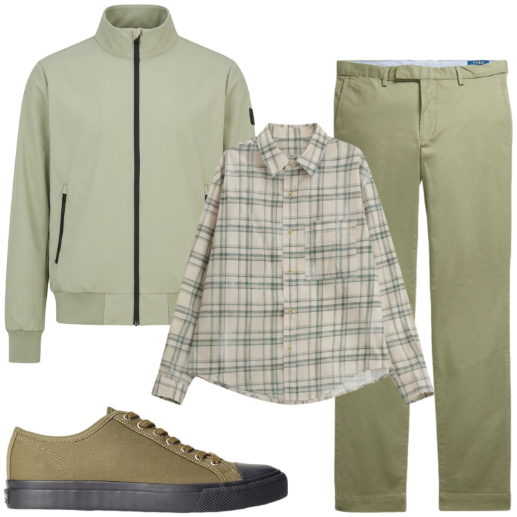 Outfit uomo - Total look #2416685. Stile Casual per Tutti i giorni. Abbinamento con camicie, sneakers, pantaloni, bomber.