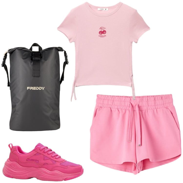 Outfit donna - Total look #2416686. Stile Sexy per Sport. Abbinamento con sneakers, shorts, t-shirt, borse sportive.