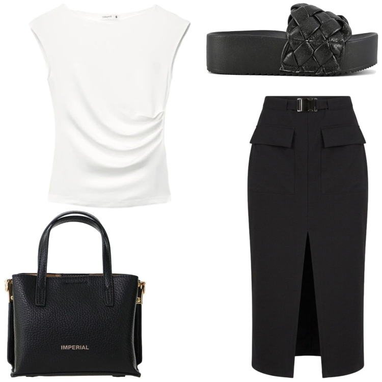 Outfit donna - Stilosa. Stile Chic per Tutti i giorni. Abbinamento con top, gonne longuette, borse a tracolla, sandali.