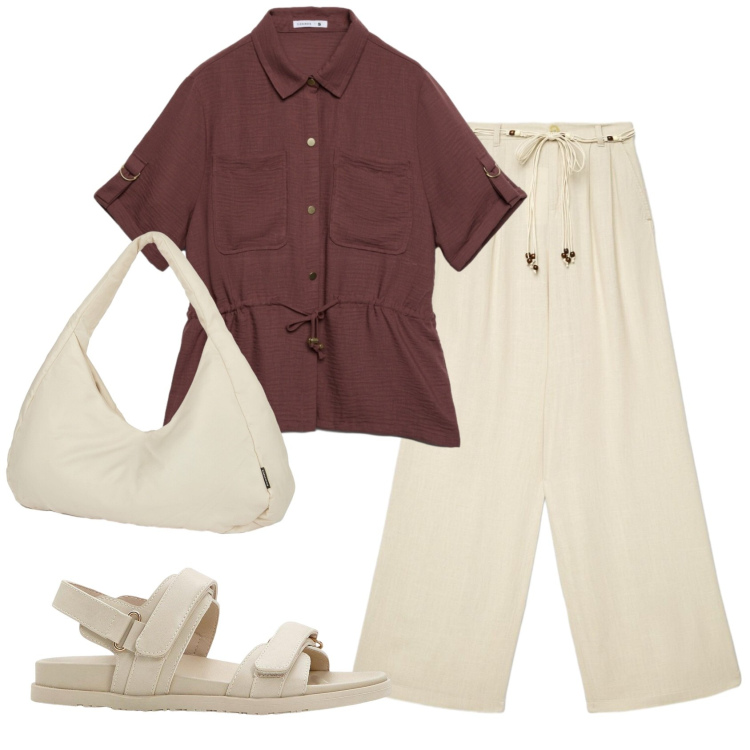 Outfit donna - Total look #2416723. Stile Basic per Ufficio. Abbinamento con sandali, camicie a manica corta, pantaloni, borse a spalla.