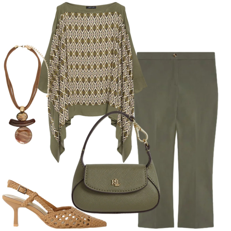 Outfit donna - Fiorella Rubino. Stile Urban per Tutti i giorni. Abbinamento con décolleté, bluse, ciondoli, pantaloni, borse a mano.