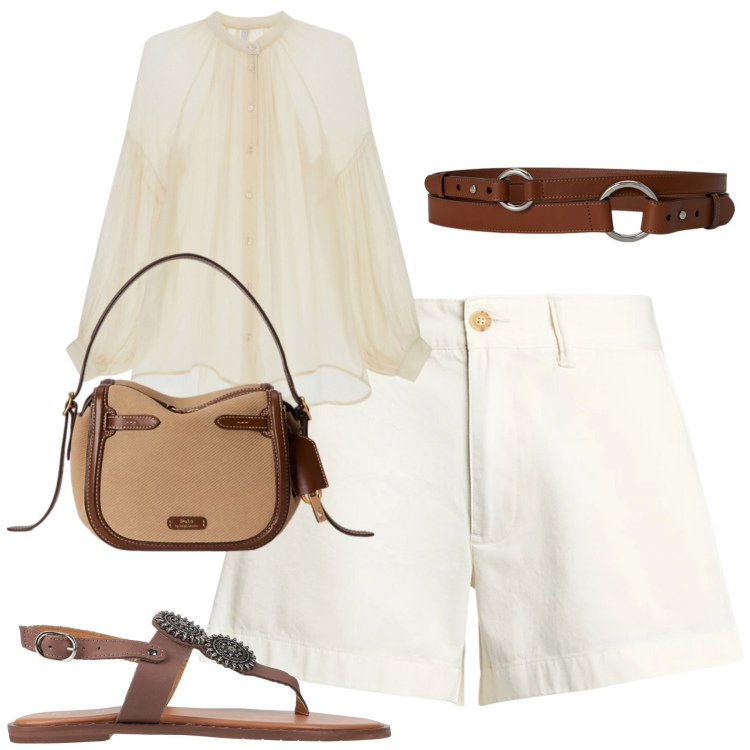 Outfit donna - Giugno. Stile Casual chic per Tutti i giorni. Abbinamento con infradito, camicie, shorts, borse a mano, cinture.
