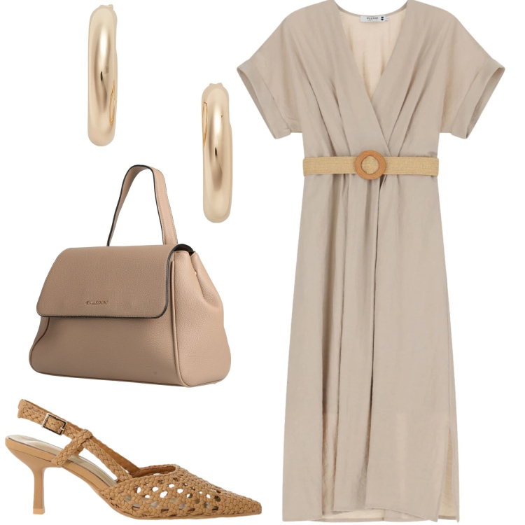 Outfit donna - Giugno. Stile Urban per Tutti i giorni. Abbinamento con zaini, décolleté, vestiti midi/longuette, orecchini.