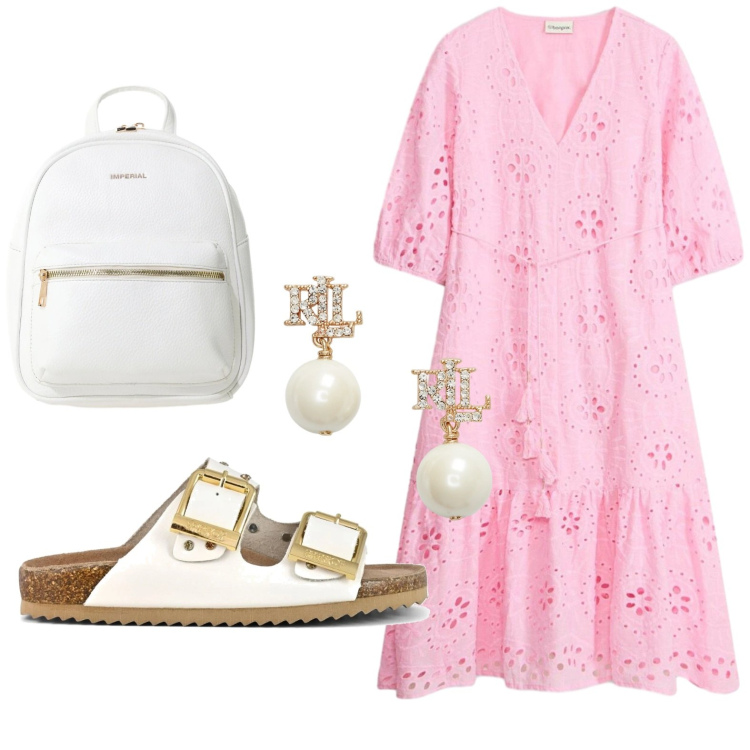 Outfit donna - Abiti fluidi sotto il sole. Stile Glamour per Tutti i giorni. Abbinamento con vestiti midi/longuette, zaini, orecchini, sandali.