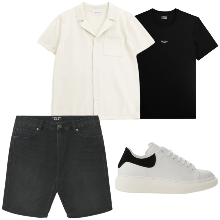 Outfit uomo - Camicie aperte e layering leggero. Stile Urban per Tutti i giorni. Abbinamento con pantaloni corti, camicie a manica corta, sneakers, t-shirt.