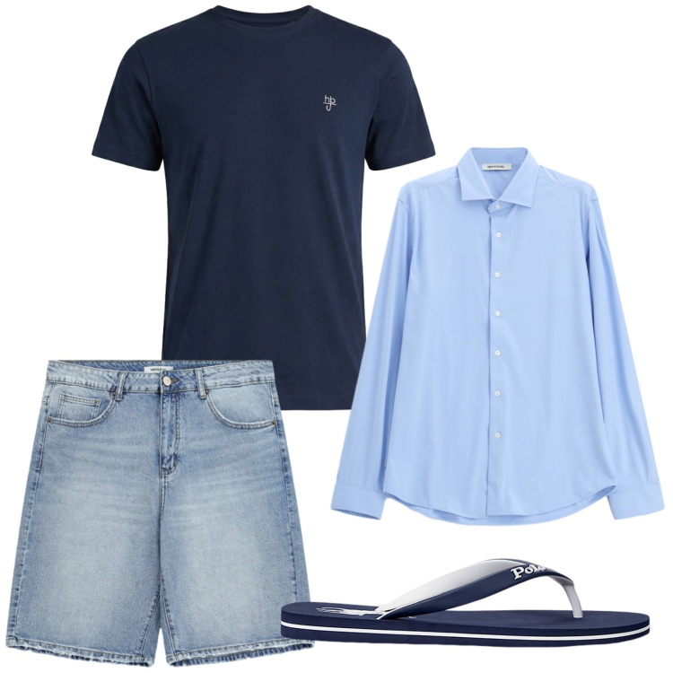 Outfit uomo - Colori mediterranei. Stile Trendy per Tutti i giorni. Abbinamento con bermuda, camicie, t-shirt, sandali.