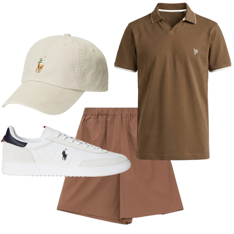 Outfit uomo - Sempre attuale. Stile Trendy per Tutti i giorni. Abbinamento con bermuda, polo, cappelli, sneakers.