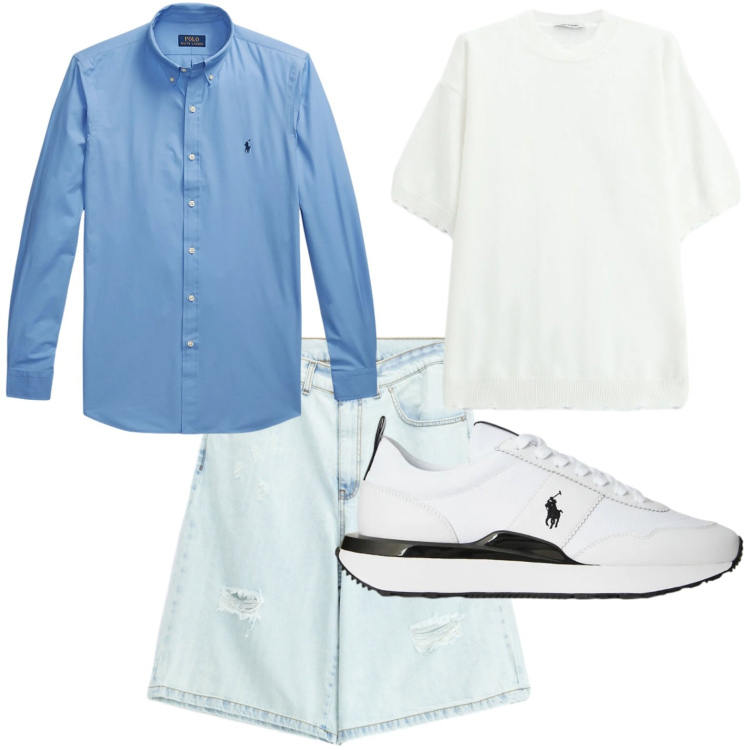 Outfit uomo - Uscita informale. Stile Casual per Tutti i giorni. Abbinamento con bermuda, t-shirt, camicie, sneakers.