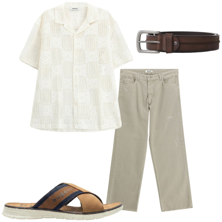 Outfit uomo - Come mi vesto per un aperitivo. Stile Trendy per Tutti i giorni. Abbinamento con sandali, cinture, camicie a manica corta, pantaloni.