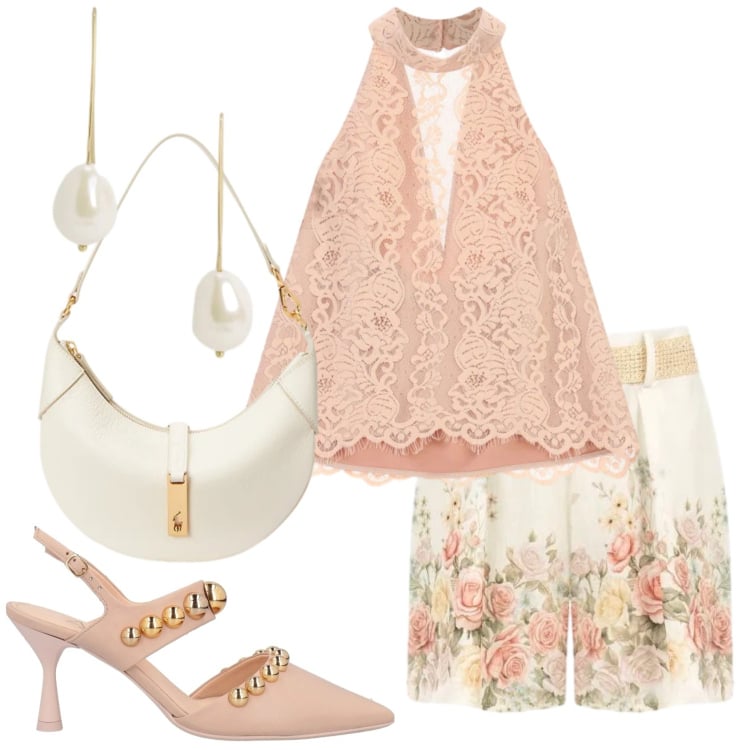 Outfit donna - Total look #2416899. Stile Chic per Cerimonia. Abbinamento con décolleté, shorts, canottiere, borse a spalla, orecchini.