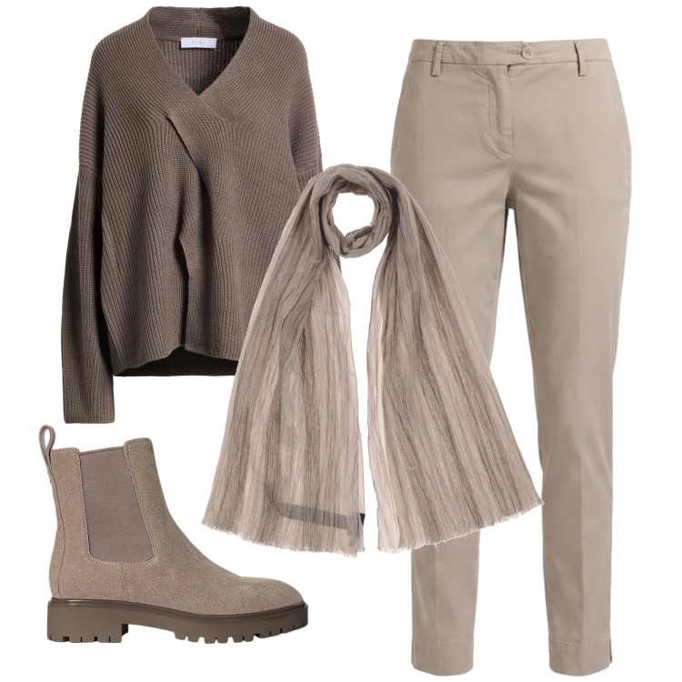 Outfit donna - Total look #2416901. Stile Basic per Ufficio. Abbinamento con pullovers, sciarpe, pantaloni, stivaletti chelsea.