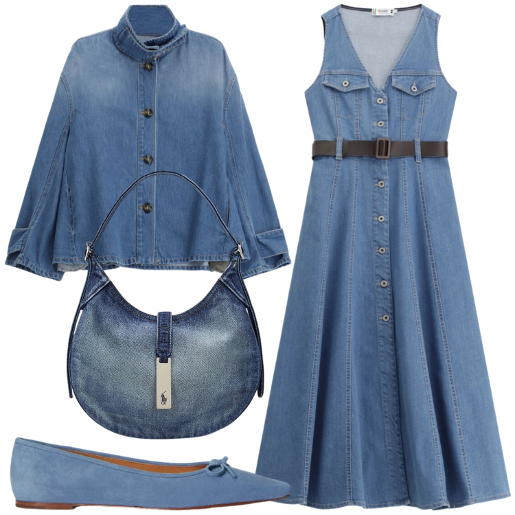 Outfit donna - Total look #2416905. Stile Casual chic per Tutti i giorni. Abbinamento con blazer, vestiti midi/longuette, borse a spalla, ballerine.