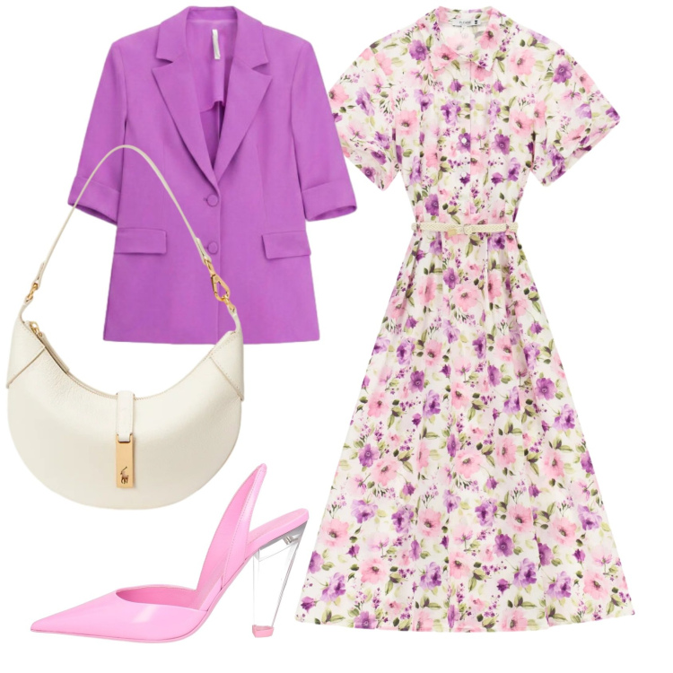 Outfit donna - Total look #2416911. Stile Romantica per Cerimonia. Abbinamento con décolleté, blazer, vestiti midi/longuette, borse a spalla.