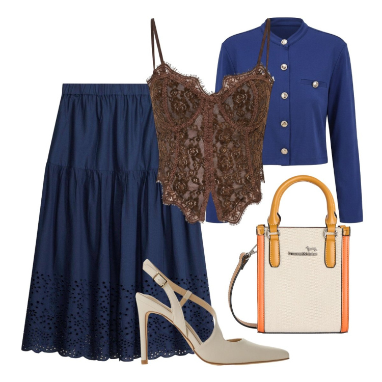 Outfit donna - Spirito romantico per fine primavera. Stile Romantica per Tutti i giorni. Abbinamento con gonne longuette, cardigans, top, décolleté, borse tote.
