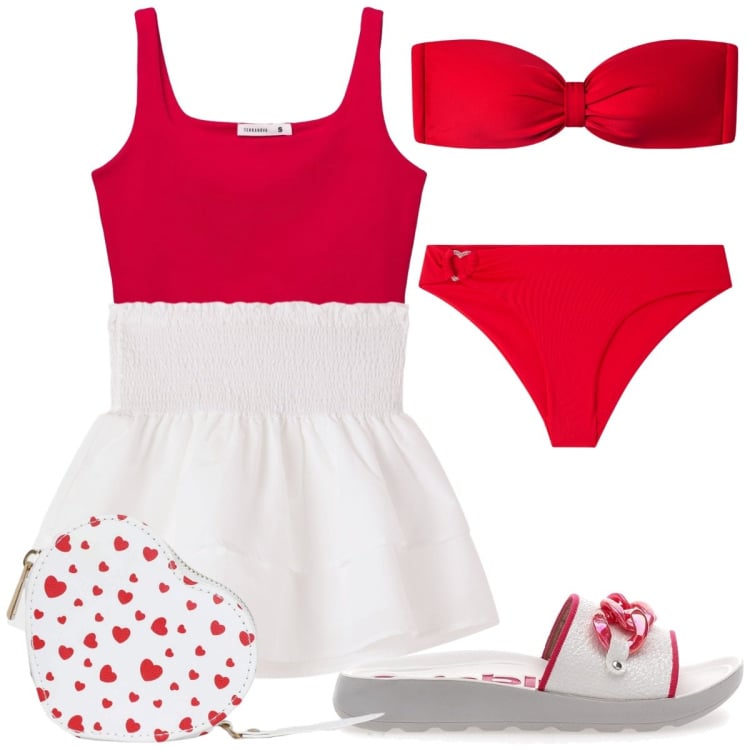 Outfit donna - State of mind. Stile Romantica per Tutti i giorni. Abbinamento con bikini, portafogli, minigonne, canottiere, bikini, ciabatte.