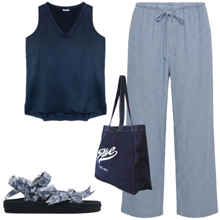 Outfit donna - Total look #2416962. Stile Basic per Tutti i giorni. Abbinamento con pantaloni, shopping bag, top, sandali.