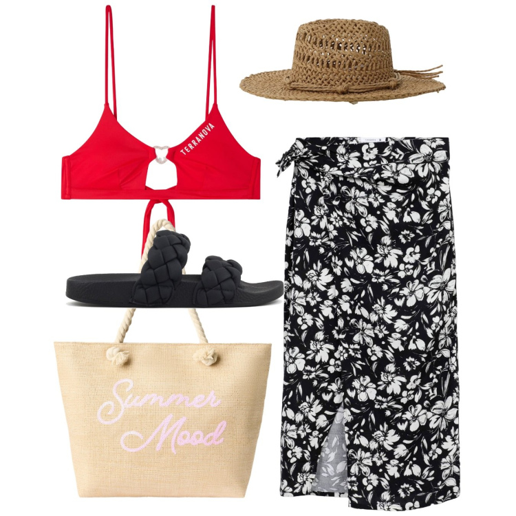 Outfit donna - Il pareo. Stile Chic per Tutti i giorni. Abbinamento con bikini, vestiti da spiaggia, borse tote, cappelli, ciabatte.