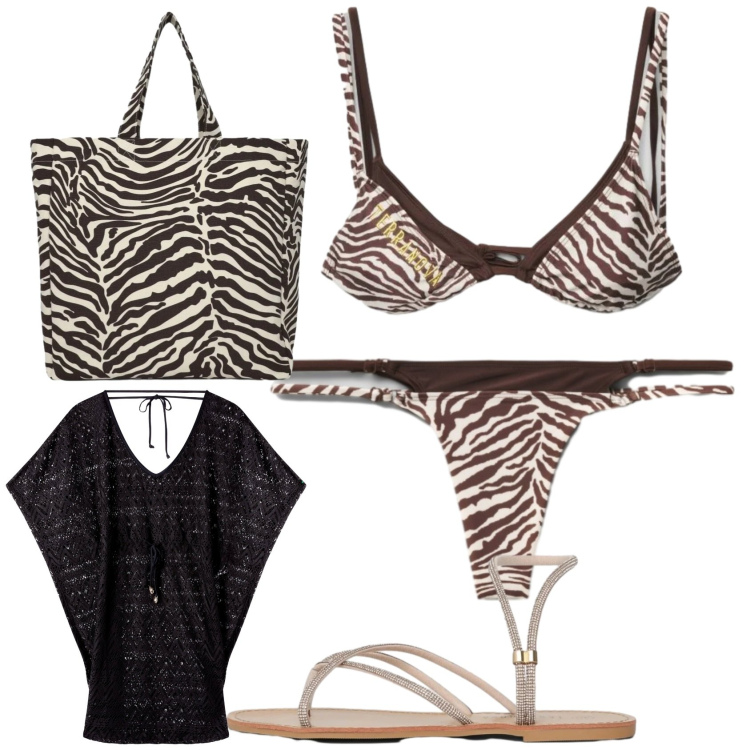Outfit donna - Grintosa in spiaggia con Terranova. Stile Sexy per Mare. Abbinamento con vestiti da spiaggia, shopping bag, sandali, bikini, bikini.