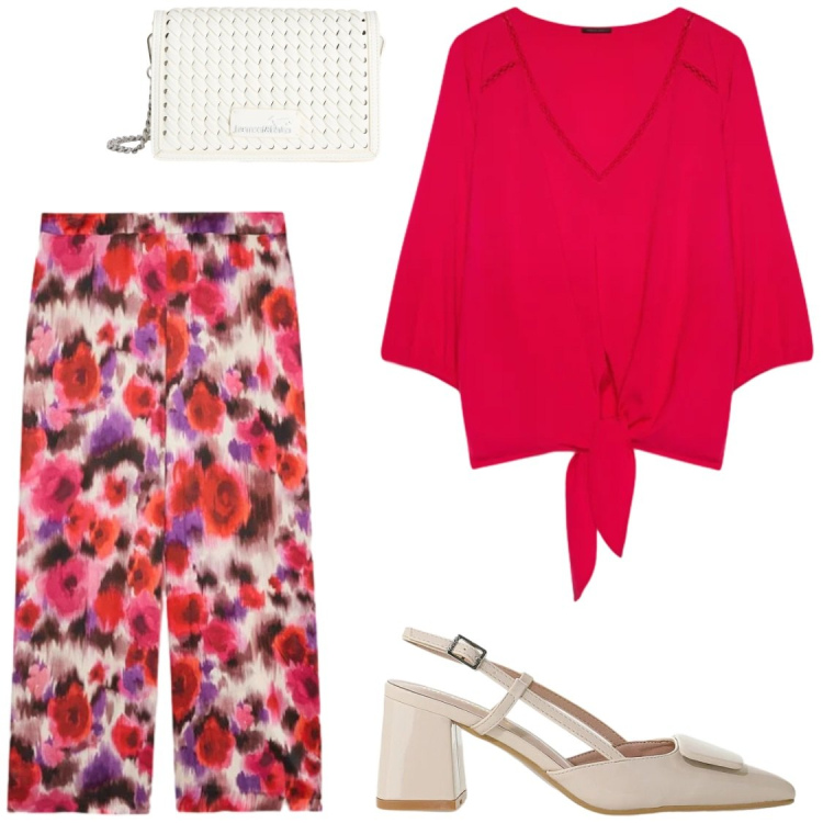 Outfit donna - Allegria. Stile Bon Ton per Serata fuori. Abbinamento con décolleté, borse a tracolla, bluse, pantaloni a palazzo.