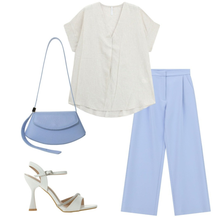 Outfit donna - Lino e leggerezza. Stile Basic per Tutti i giorni. Abbinamento con pantaloni, sandali gioiello, borse a spalla, bluse.