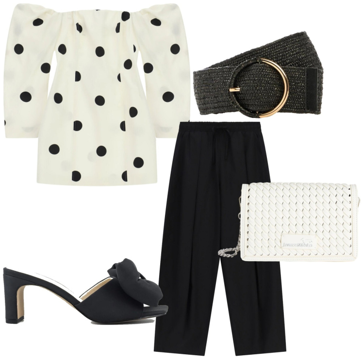 Outfit donna - Total look #2417019. Stile Chic per Serata fuori. Abbinamento con cinture, vestiti corti, pantaloni a palazzo, borse a tracolla, sandali col tacco.