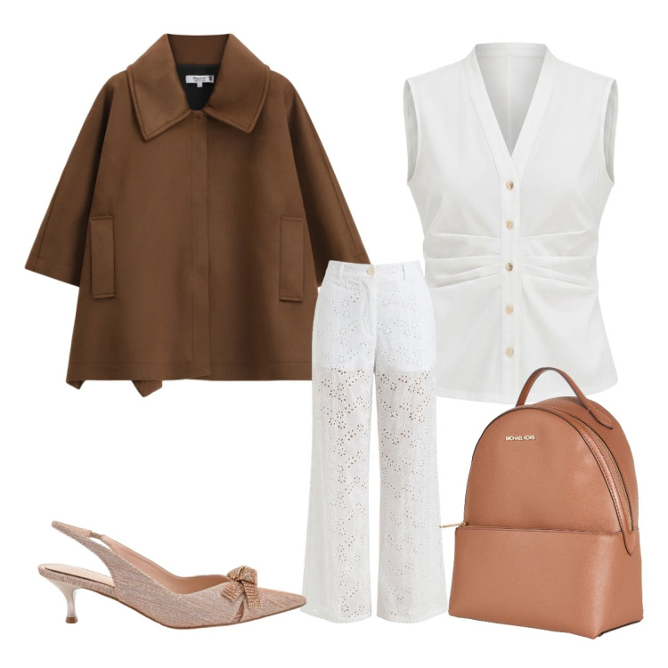 Outfit donna - Giacca camicia over. Stile Minimal per Tutti i giorni. Abbinamento con zaini, décolleté, pantaloni, camicie a manica corta, cappotti.