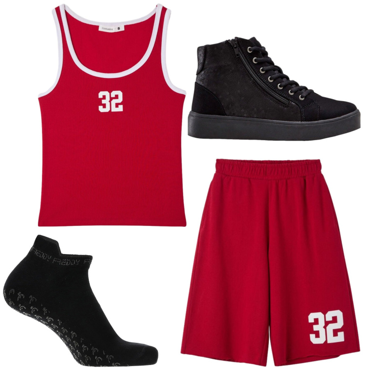 Outfit donna - Total look #2417025. Stile Sporty chic per Sport. Abbinamento con sneakers alte, canottiere, bermuda, calzini.