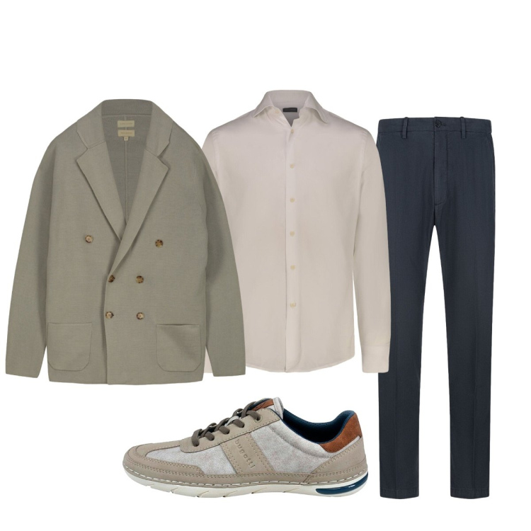 Outfit uomo - In ufficio. Stile Business/Elegante per Ufficio. Abbinamento con cardigans, camicie, pantaloni, sneakers.